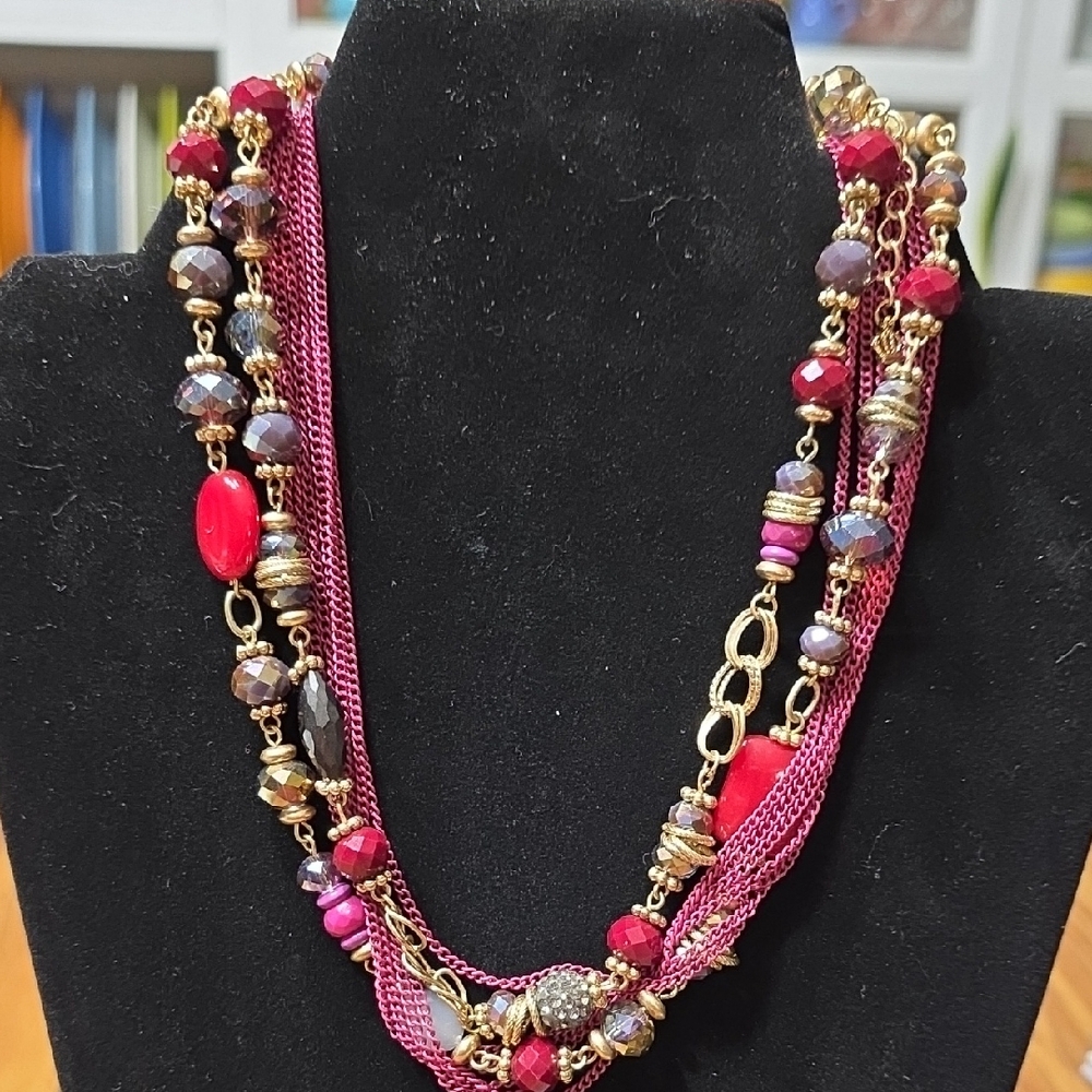 Premier Designs Red and Gold Multi-Strand Necklace